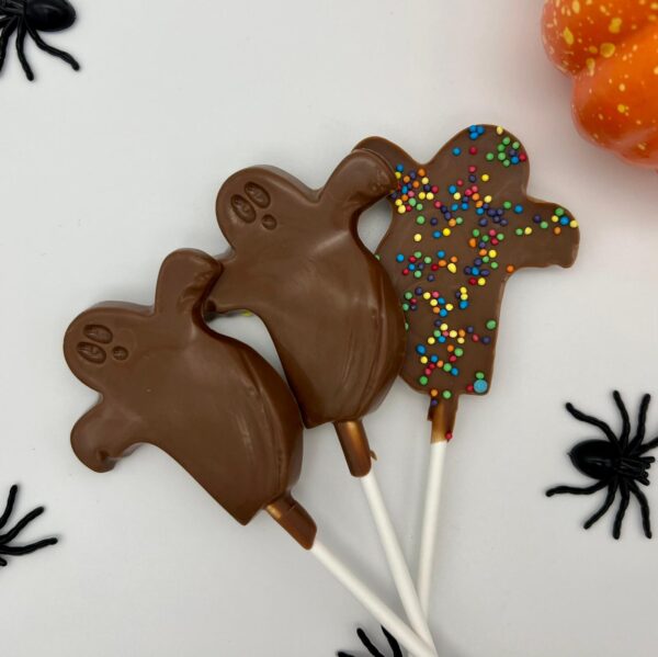 Set of three Halloween chocolate Ghost Lollies