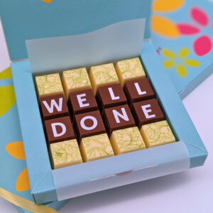 a square box of well done chocolates