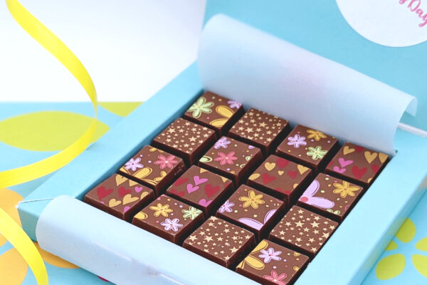 Square Box Of Chocolates with Pretty Patterns