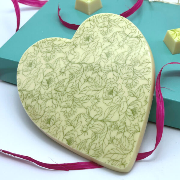 Solid White Chocolate Floral Heart Close Up