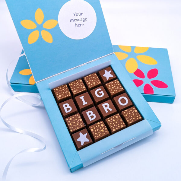a square box of chocolates saying big bro