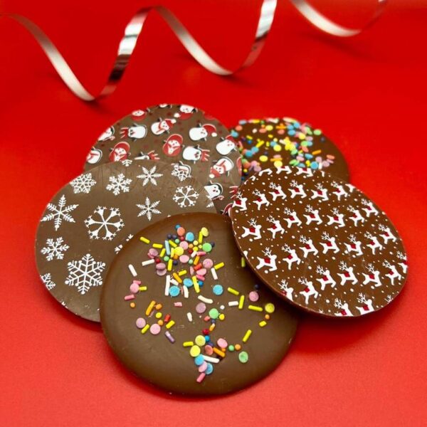 Giant Chocolate Buttons decorated for Christmas